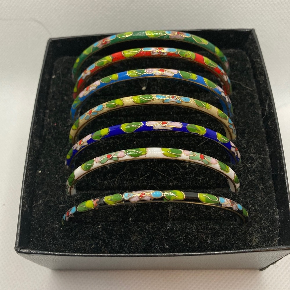 Vintage Art Deco Cloisonne 7 Bangle Set
